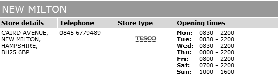 Other Tesco's opening hours