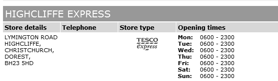 Tesco's opening hours